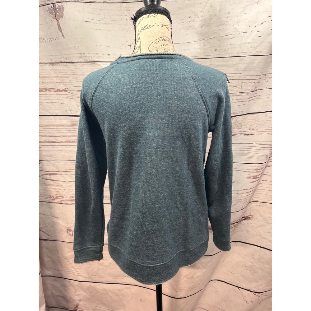 Rock & Republic Blue Heathered Shoulder Zip Raw Edge Sweatshirt XS - Picture 4 of 4